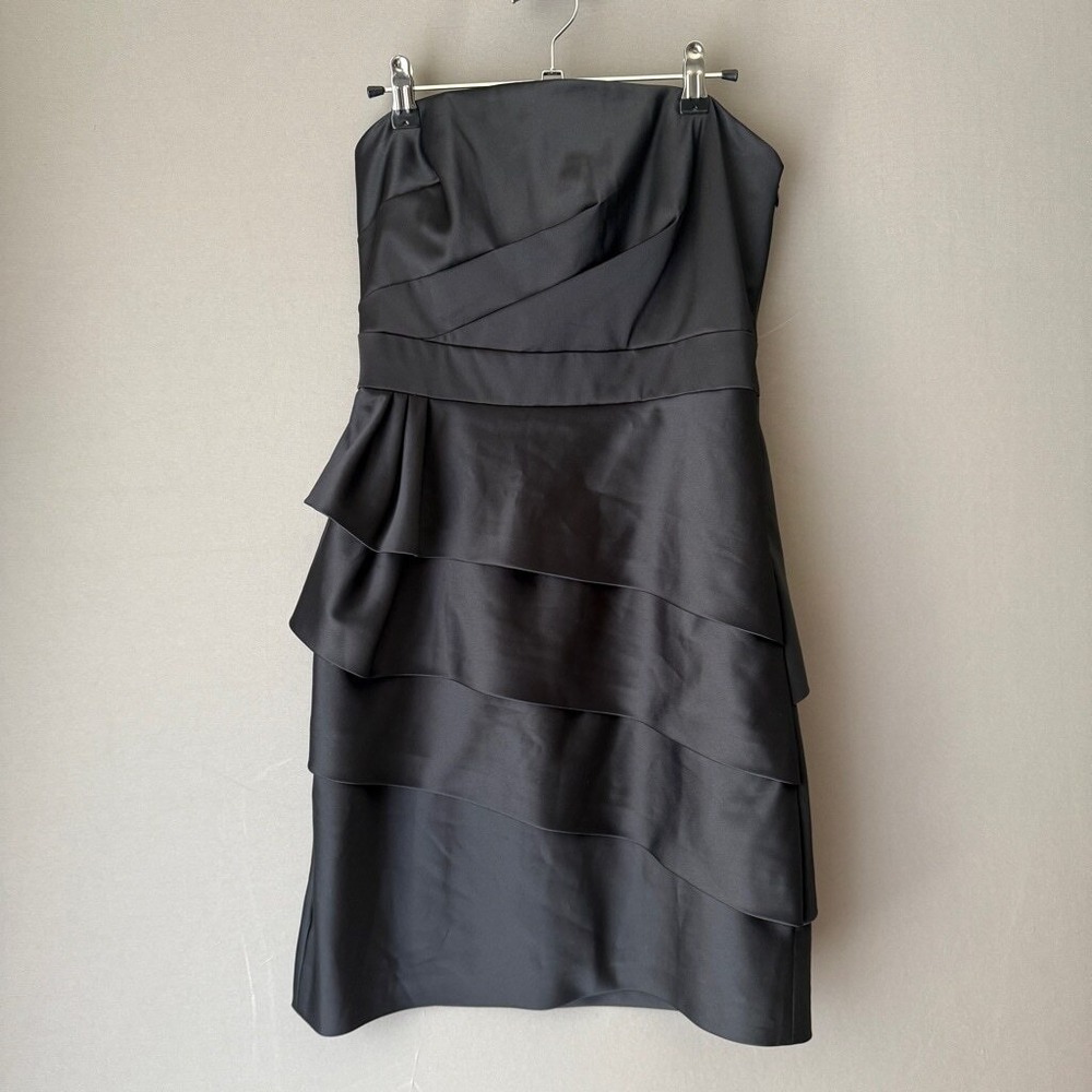 WHBM 4 Black Strapless Tiered Satin Cocktail Dress Wedding Luxury Feminine